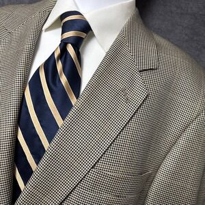 Vintage Flavios ETHOMAS Sport Coat 44L Tan Black Check‎ Silk Wool Blazer Jacket